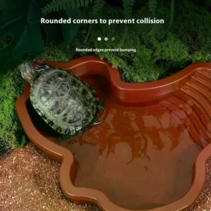 Reptiles Water Dish With Anti-Slip Imitation Rock Ladders Food Water Bowl For Turtle Lizards Gecko Small Pet Supplies