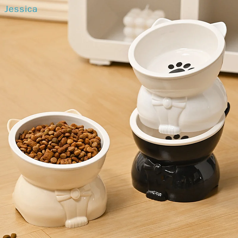 ♥Cat Dog Food Water Bowl-Raised Pet Feeder with Non-Slip Base & Paw Print Design,Neck Protection Bowl for Small Medium Pets - Image 5
