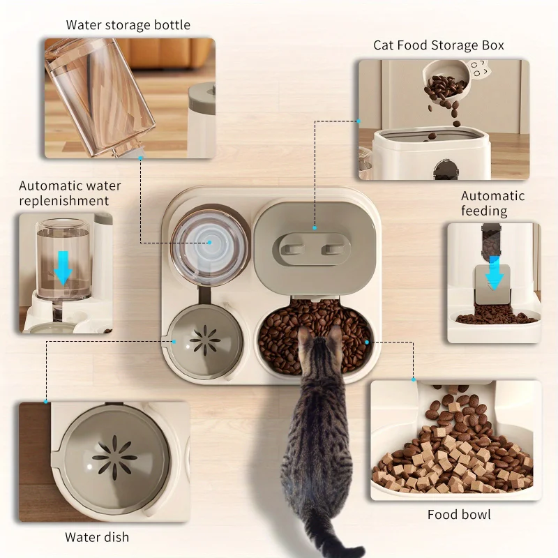 Cat Bowl Automatic Feeder with Spill Proof Design with Water Fountain Pet Food Dispenser for Small Medium Large Cats Dogs - Image 4