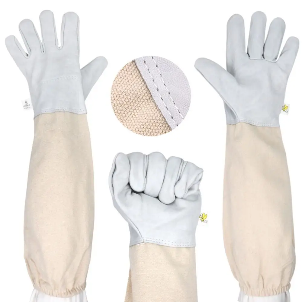 1 Pair Safe Beekeeping Gloves Professional Anti-sting Anti-bee Gloves Canvas Sheepskin Beehive Tools Beekeeping Tools - Image 4