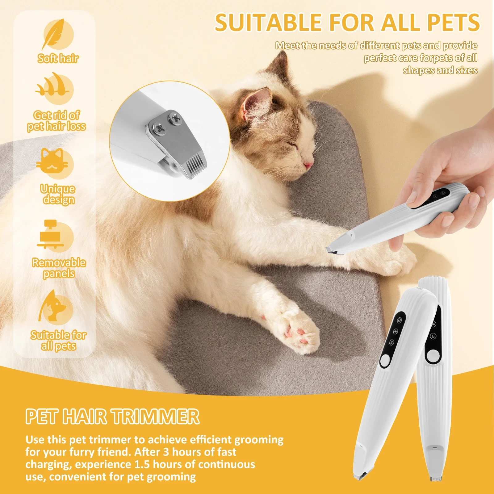 Pet Dog Paw Trimmer with LED Light Low Noise Shaver High-Speed Waterproof Dog Cat Hair Trimmer Clippers Cordless Grooming Tool - Image 2