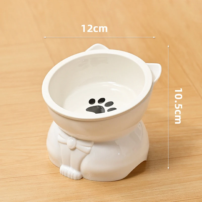 ♥Cat Dog Food Water Bowl-Raised Pet Feeder with Non-Slip Base & Paw Print Design,Neck Protection Bowl for Small Medium Pets - Image 9