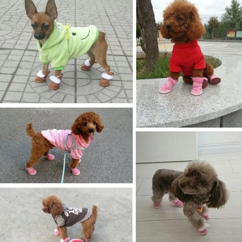 4Pcs Pet Snow Boots Thickened Plush Warm Cotton Non-slip Shoes Small big Dog Sports Shoes Supplies Anti Fouling Won't Fall Off - Image 5