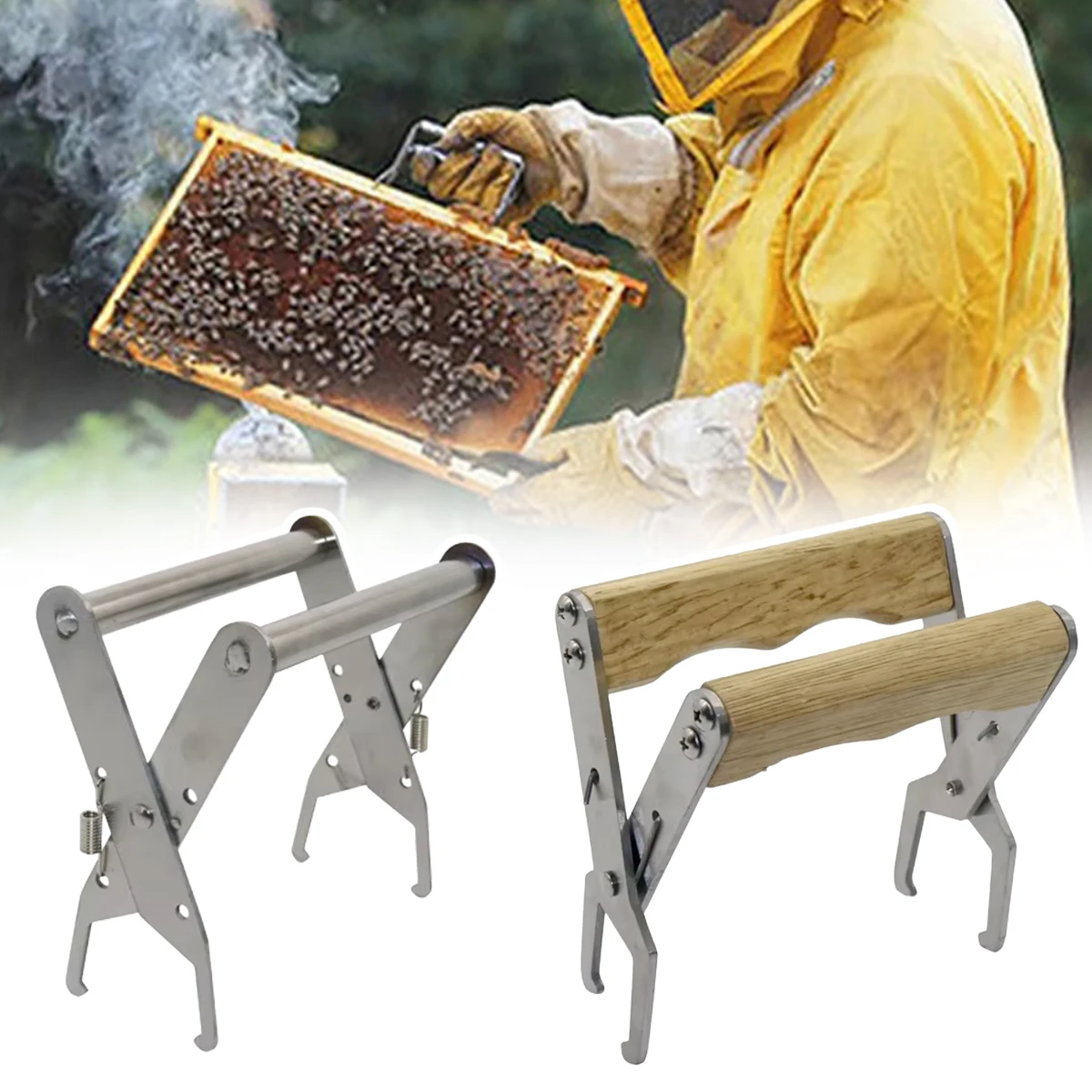 Bee Hive Frame Clips Stainless Steel Wooden Honeycomb Spleen Lifter Beekeeper Beehive Inspection Capture Grip Cramp Beekeeping
