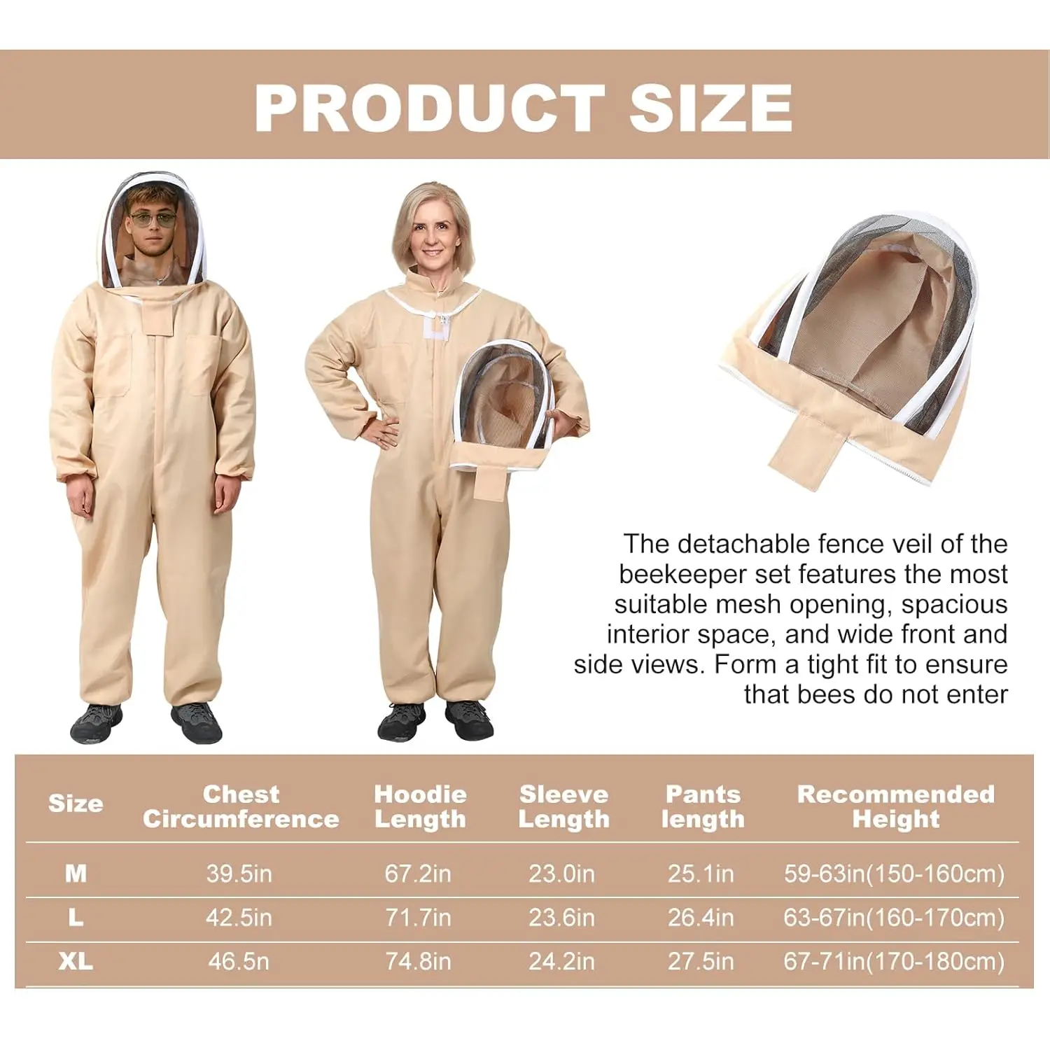 1 Set Professional Ventilated Full Body Beekeeping Bee Keeping Suit With Gloves Cotton Beekeeper Costume For Honey Harvesting - Image 6