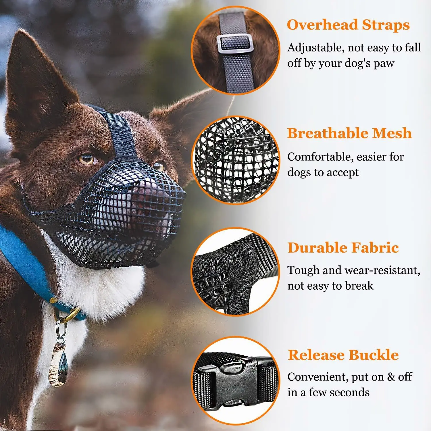 Dog Muzzle, Soft Mesh Covered Muzzles Poisoned Bait Protection With Adjustable Straps, Prevent Biting Chewing And Licking - Image 6
