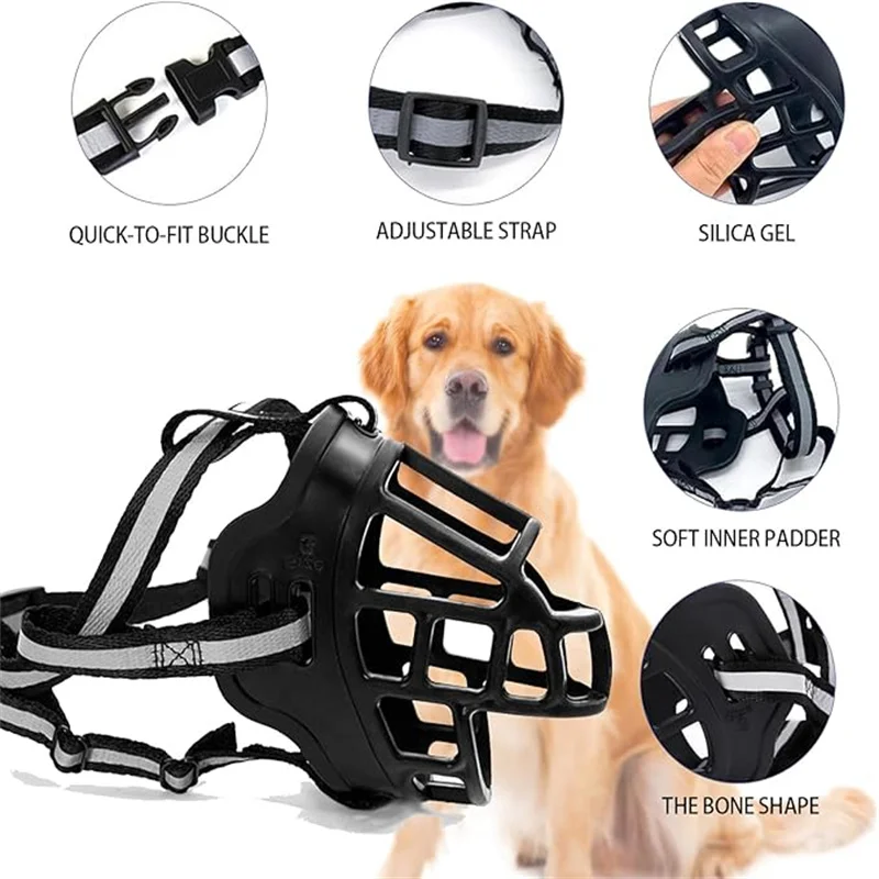 Dog Muzzle Breathable Basket Muzzles for Small Medium Large Dogs Adjustable Humane Cage Mouth Cover Allows Panting Drink - Image 3