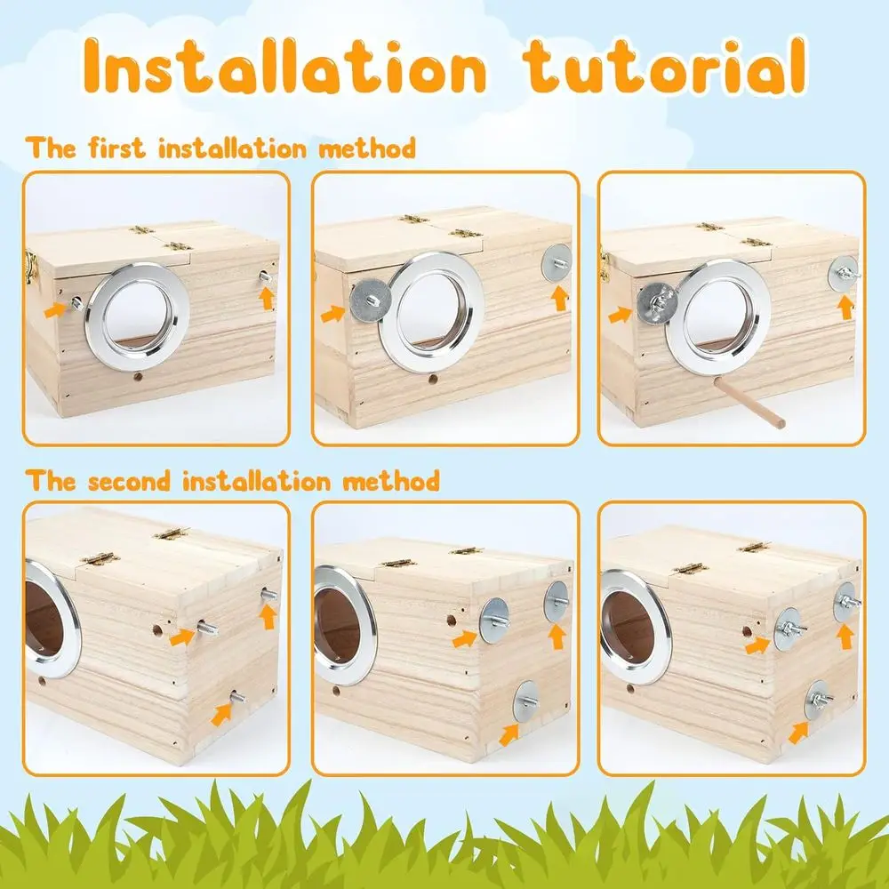 Parakeet Nesting Box Transparent Design, Thwartwise Bird Nest Breeding Box with Perch Wood Bird Cage House for Cockatiel Lovebir - Image 4