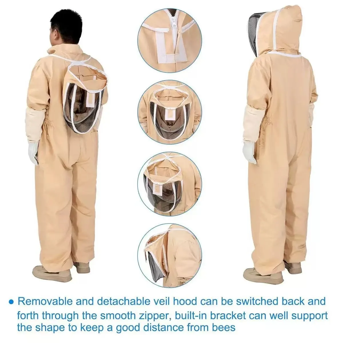 1 Set Professional Ventilated Full Body Beekeeping Bee Keeping Suit With Gloves Cotton Beekeeper Costume For Honey Harvesting - Image 3