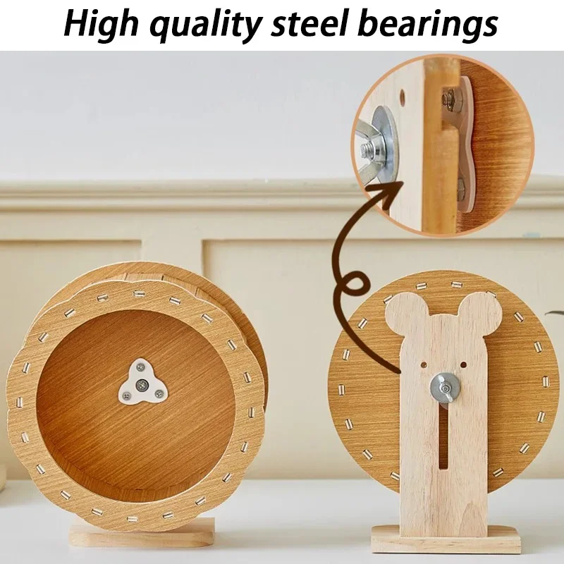 21CM Solid Wood Hamsters Wheel Silent Exercise Running Hamsters Wheel with Bracket Roller Train Small Animals Toys Pet Products - Image 3