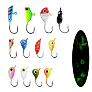 12Pcs Winter Ice Fishing Lure ice jigs for Crappie Bass Panfish 1.2g-2.6g Artificial bait Hard Jig Head Hooks Fishing Kit