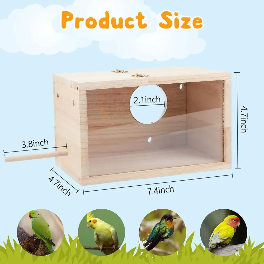 Parakeet Nesting Box Transparent Design, Thwartwise Bird Nest Breeding Box with Perch Wood Bird Cage House for Cockatiel Lovebir - Image 2