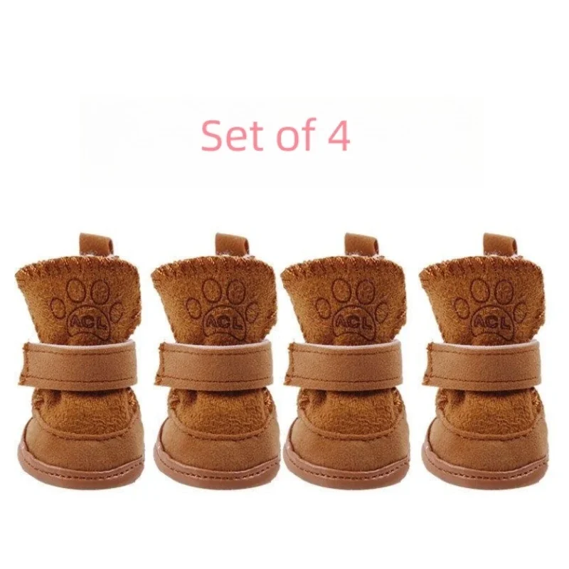 4Pcs Pet Snow Boots Thickened Plush Warm Cotton Non-slip Shoes Small big Dog Sports Shoes Supplies Anti Fouling Won't Fall Off - Image 8