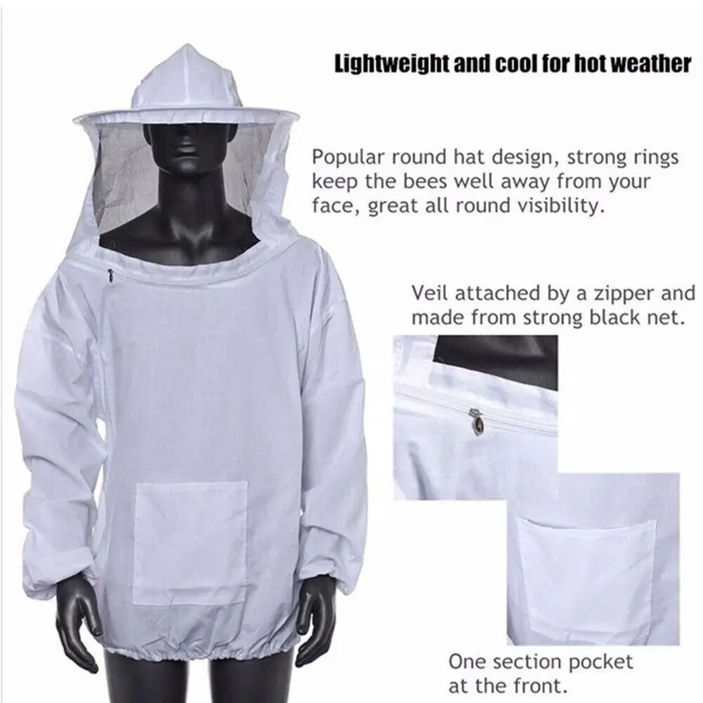 Protective Beekeeping Jacket Veil Smock Equipment Beekeeping Hat Sleeve Beekeeper Suit Apiculture Bee Dress