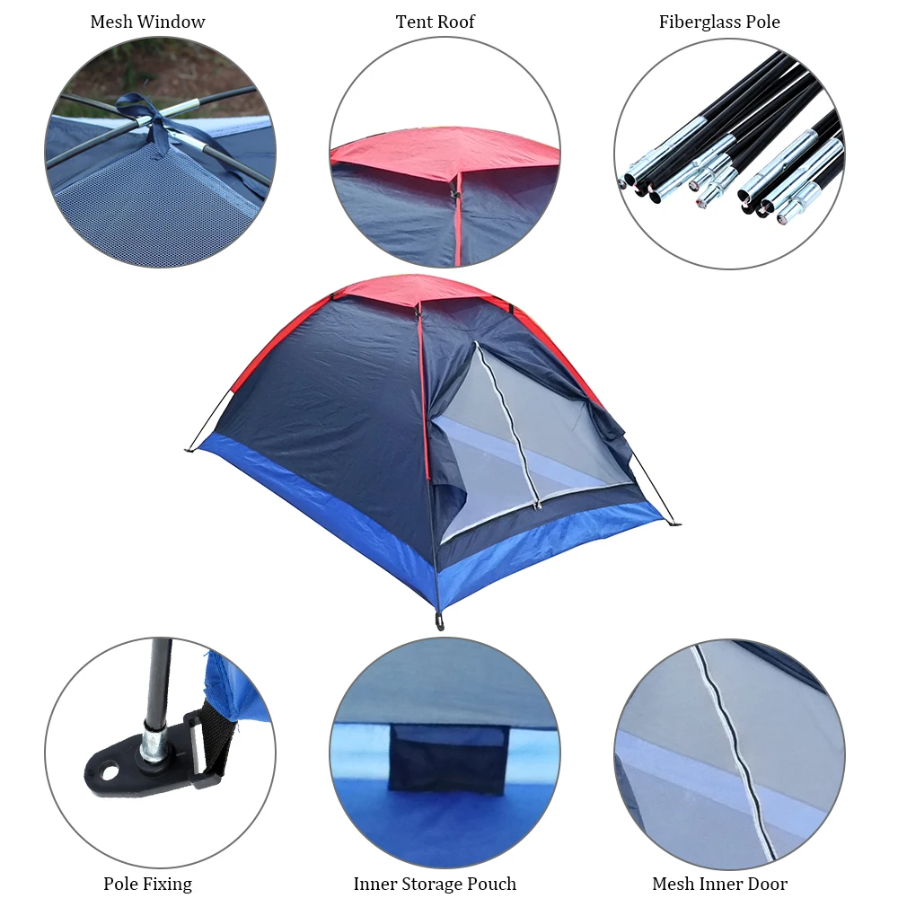 2 People Outdoor Travel Camping Single Layer Tent with Bag for Outdoor Camping Traveling for Summer Spring Autumn 3 Seasons - Image 5