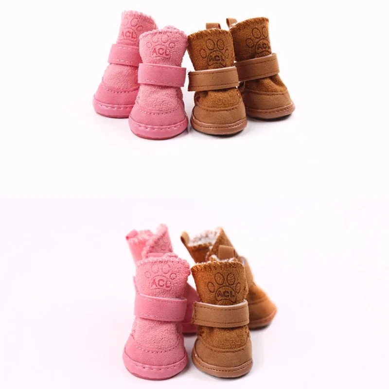 4Pcs Pet Snow Boots Thickened Plush Warm Cotton Non-slip Shoes Small big Dog Sports Shoes Supplies Anti Fouling Won't Fall Off - Image 2