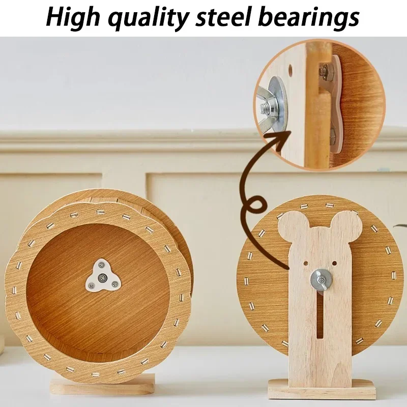 Wood Hamster Small Villa Wheel Silent Exercise Running House Hamsters Wheel with Bracket Roller Train Hamster Toys Pet Products - Image 5