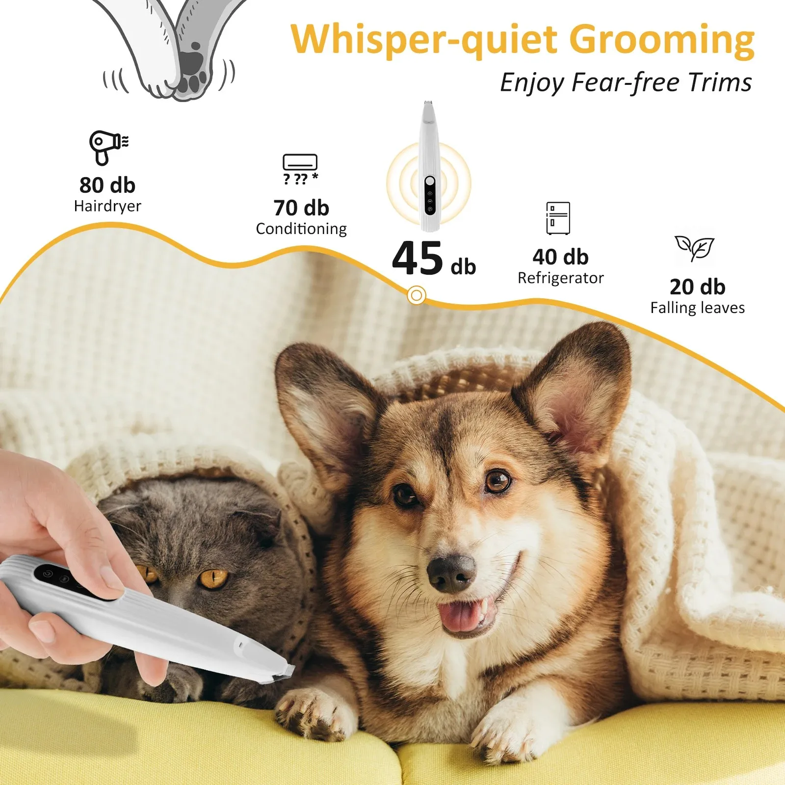 Pet Dog Paw Trimmer with LED Light Low Noise Shaver High-Speed Waterproof Dog Cat Hair Trimmer Clippers Cordless Grooming Tool - Image 5
