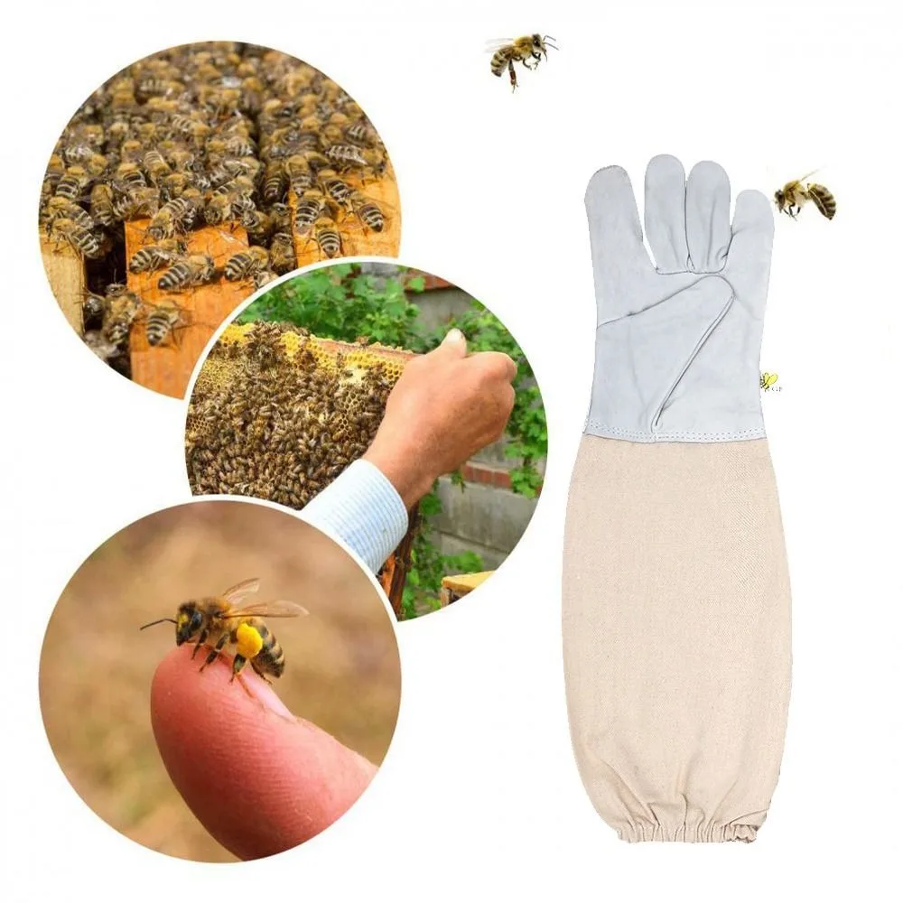1 Pair Safe Beekeeping Gloves Professional Anti-sting Anti-bee Gloves Canvas Sheepskin Beehive Tools Beekeeping Tools - Image 5