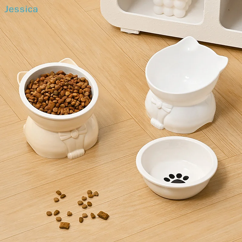 ♥Cat Dog Food Water Bowl-Raised Pet Feeder with Non-Slip Base & Paw Print Design,Neck Protection Bowl for Small Medium Pets - Image 4