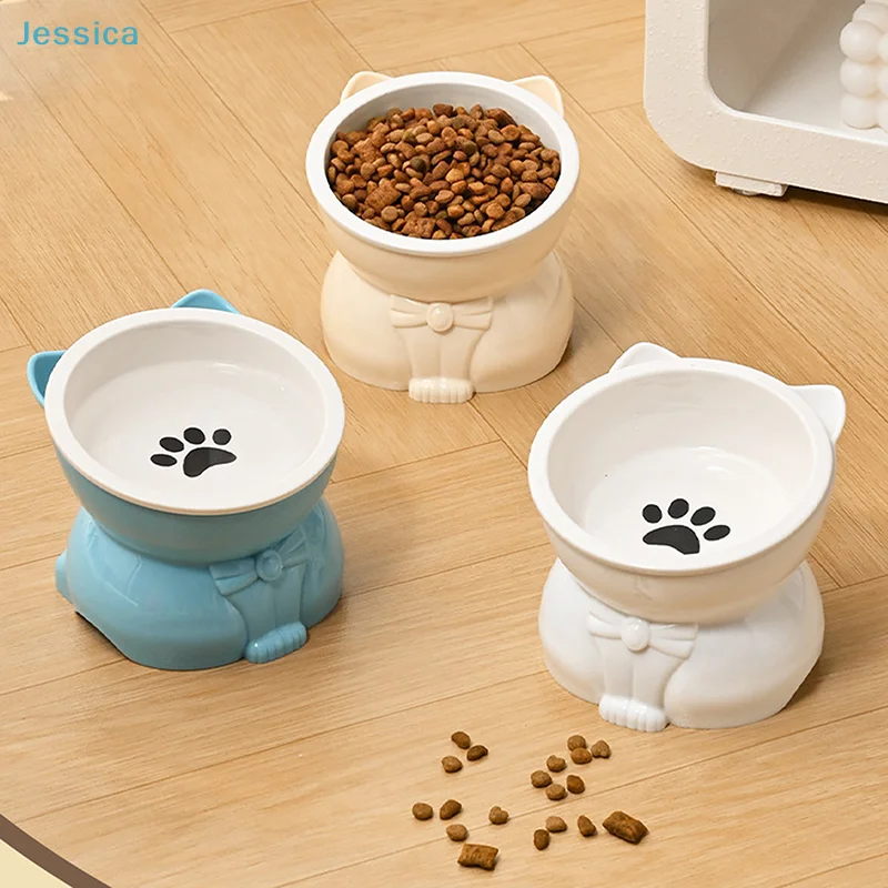 ♥Cat Dog Food Water Bowl-Raised Pet Feeder with Non-Slip Base & Paw Print Design,Neck Protection Bowl for Small Medium Pets - Image 3