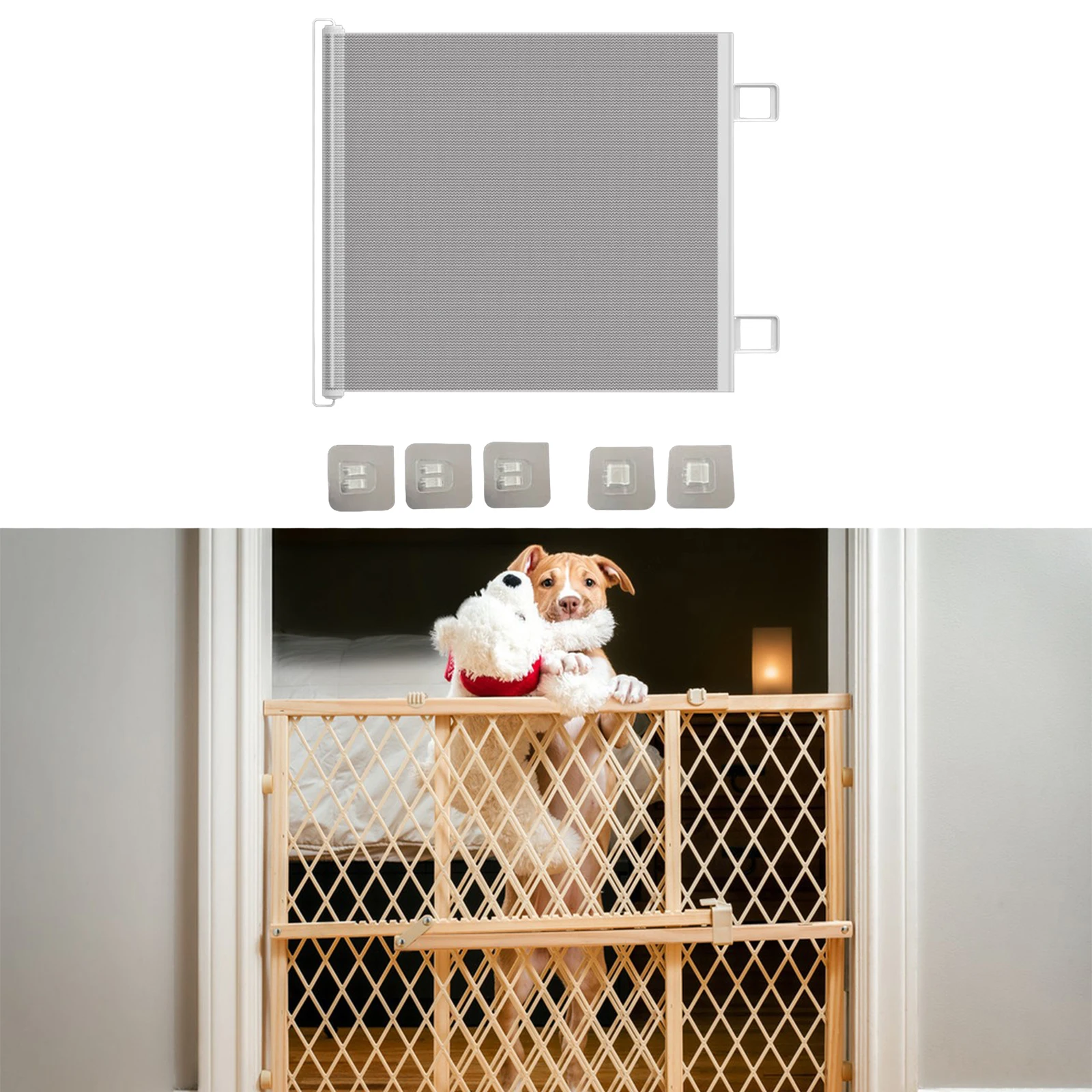 Retractable Dog Gate Prevent Your Dogs Cats from Jumping over for Deck Patio Mesh Baby Gate Mesh Dog Gate for Doorways Stairs - Image 2
