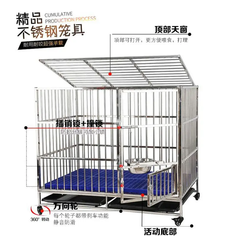 HQ Folding or Assembling Large Stainless Steel Dog Pet Cages Kennel Carriers Houses Crate with Bow Sub-plate Sliding Door - Image 5
