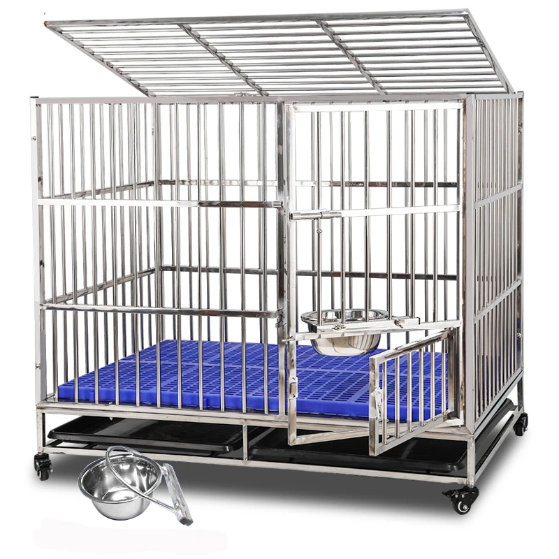 HQ Folding or Assembling Large Stainless Steel Dog Pet Cages Kennel Carriers Houses Crate with Bow Sub-plate Sliding Door - Image 8