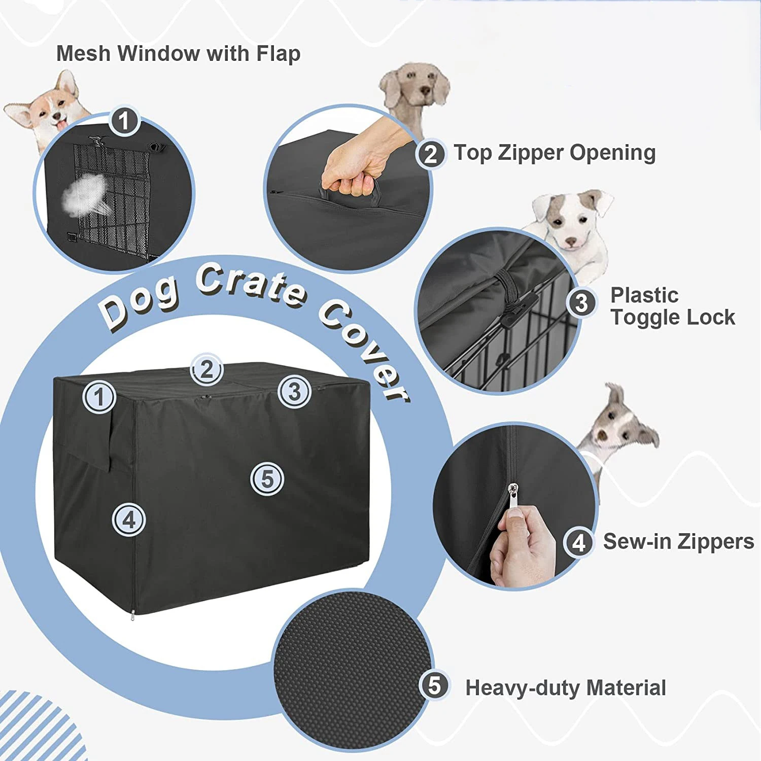 Pet Dog Kennel Cover 210D Oxford Dustproof Waterproof Durable Dog Cage Dust Cover Outdoor Foldable Universal Dog Cage Accessory - Image 6