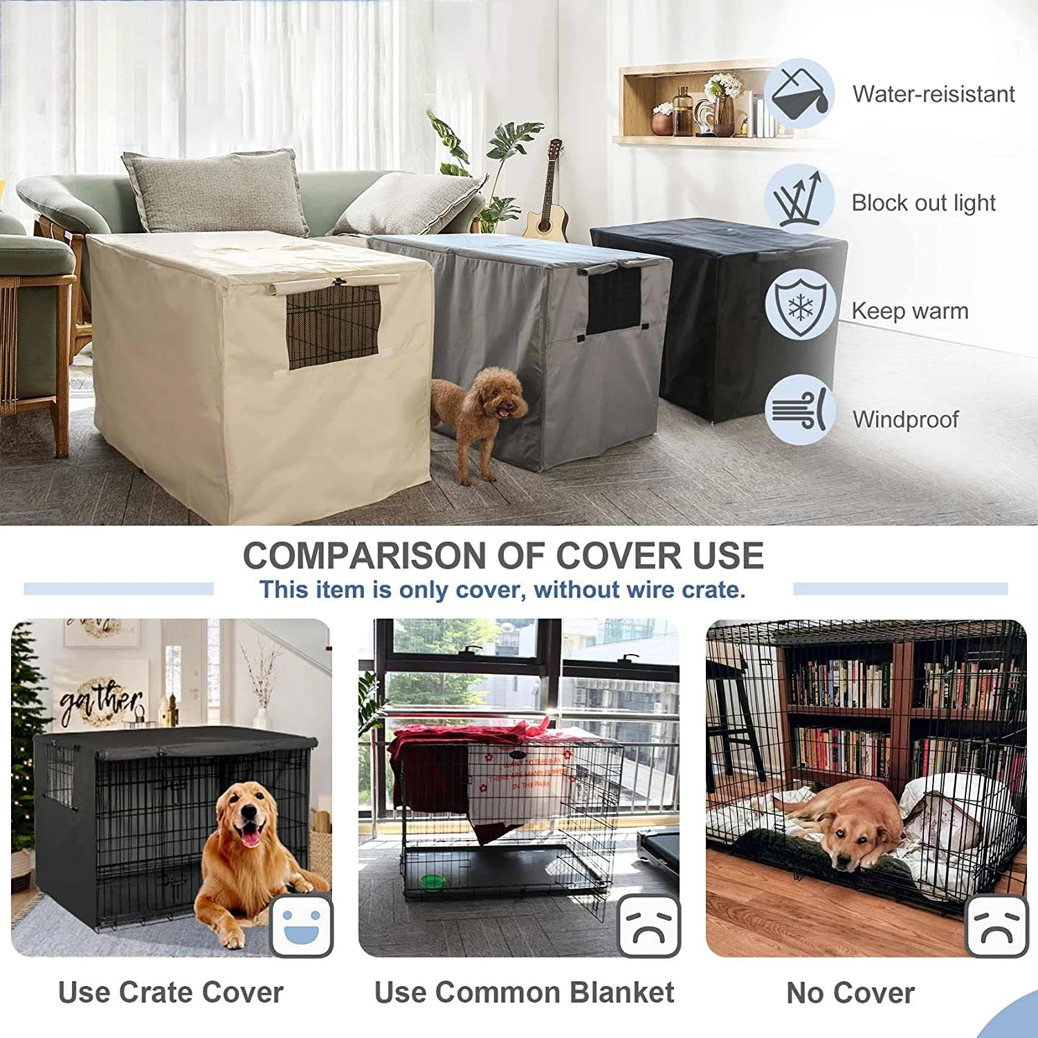 Pet Dog Kennel Cover 210D Oxford Dustproof Waterproof Durable Dog Cage Dust Cover Outdoor Foldable Universal Dog Cage Accessory - Image 3