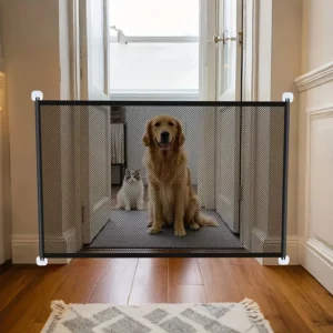 Foldable Pet Gate for Cats Dogs, No Drill Installation with Hooks, Portable Outdoor Barrier, Easy Home Setup