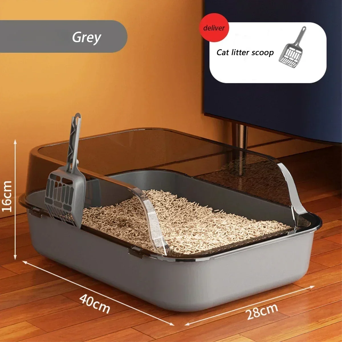 Cat Litter Box High Side Thicken Semi Enclosed Splashproof with Removable Scoop Large Capacity Easy Clean Cat Toilet Supplies - Image 10