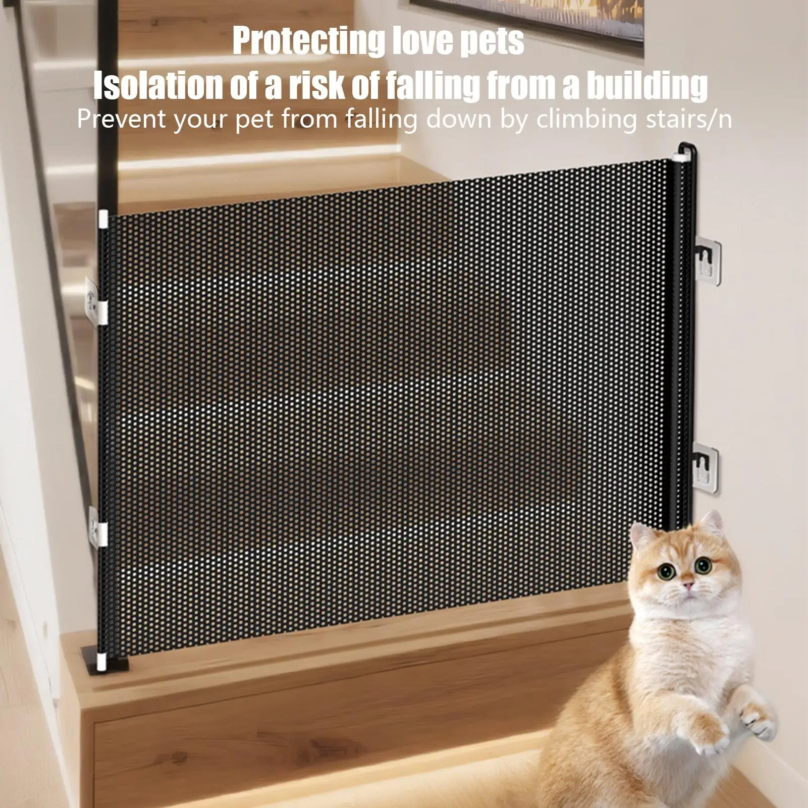 Retractable Dogs Gate Mesh Safety Barrier for Indoor Use No Drilling Pet Isolation Fence for Small Dogs Doorway Hallway Stairs - Image 4