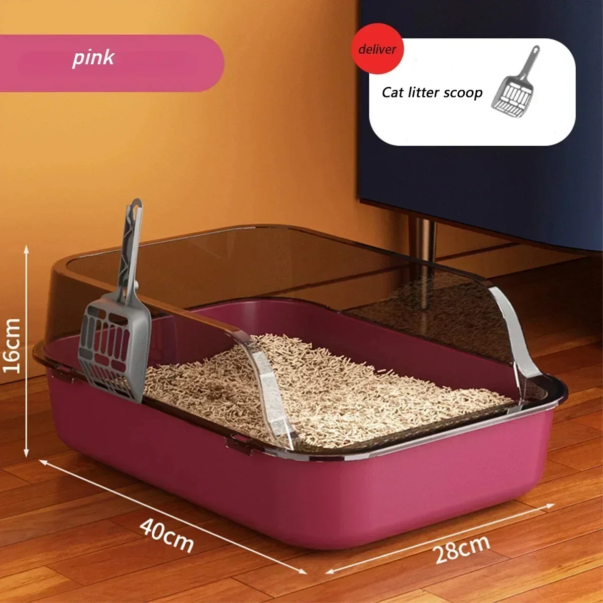 Cat Litter Box High Side Thicken Semi Enclosed Splashproof with Removable Scoop Large Capacity Easy Clean Cat Toilet Supplies - Image 11