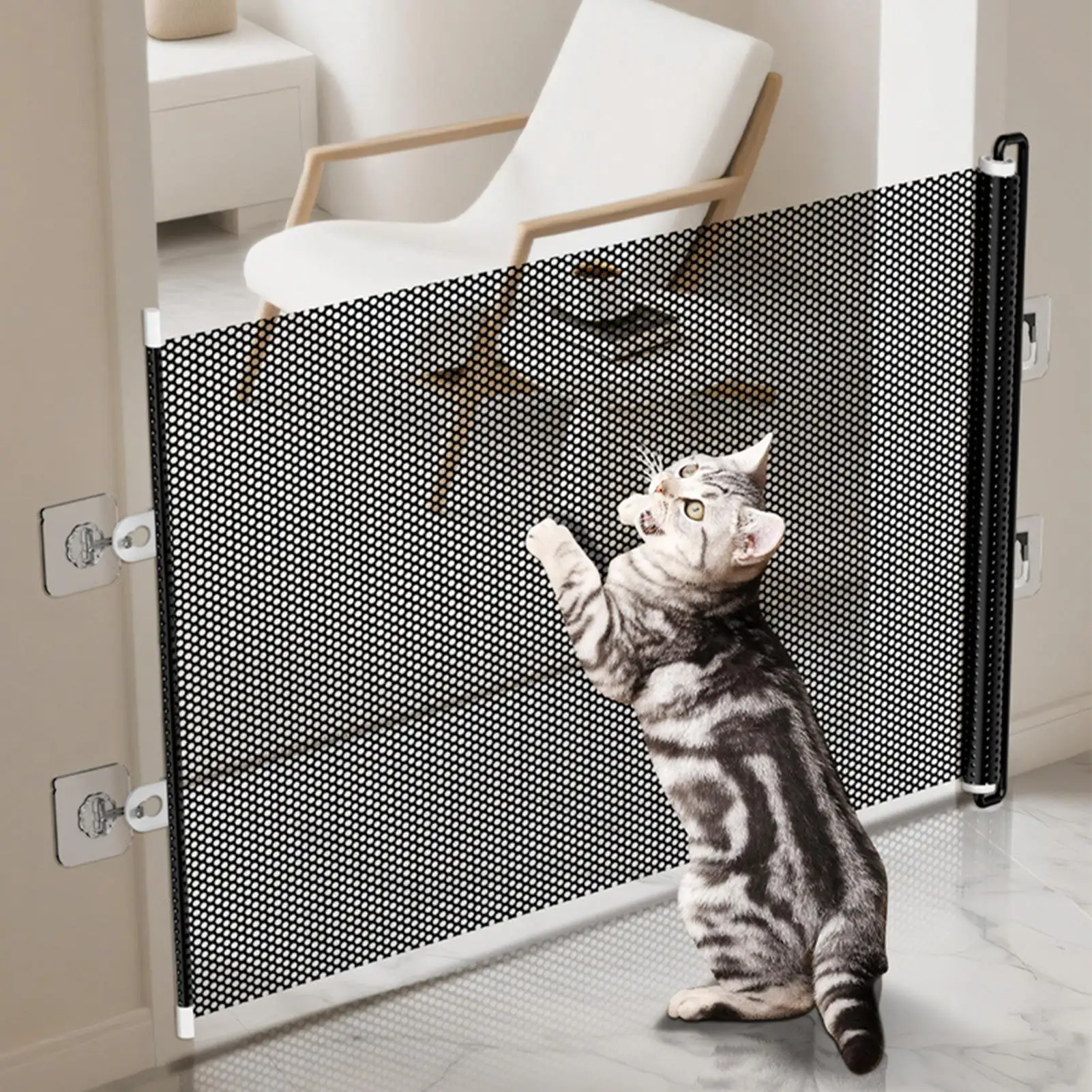 Retractable Dogs Gate Mesh Safety Barrier for Indoor Use No Drilling Pet Isolation Fence for Small Dogs Doorway Hallway Stairs - Image 3