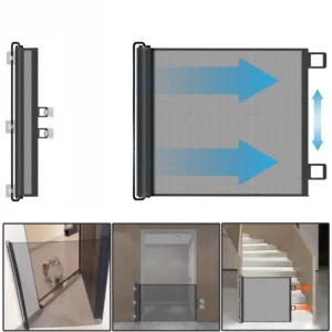 Retractable pet gate, mesh dog gate, cat enclosure for doorways, stairs, hallways, indoor/outdoor pet door stalls
