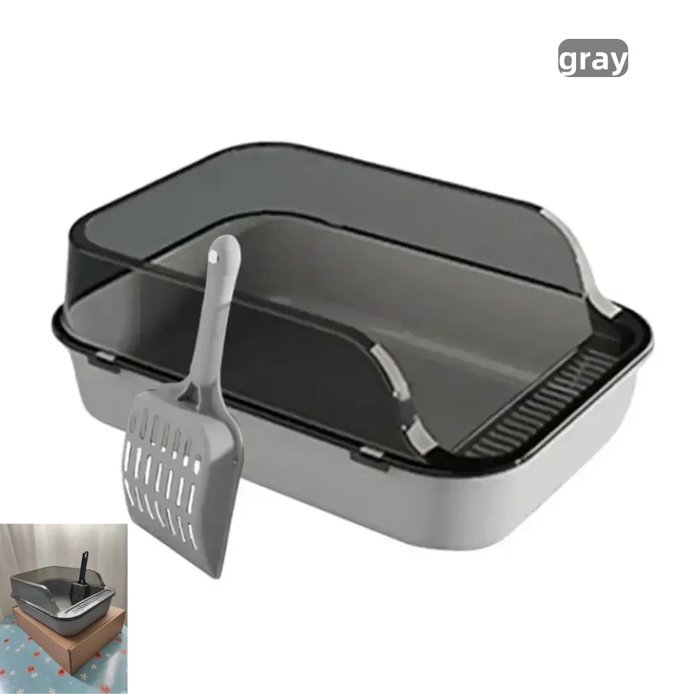 Cat Litter Box Set Large Fence Semi Enclosed Cat Litter Box Thickened Cat Toilet with Cat Litter Scoop Pet Supplies Cat Litter - Image 3