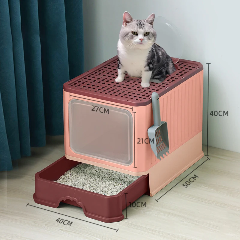 Cat Litter - Box With Scoop, Large Foldable Litter Box With Lid, Front Entry Top Exit Kitty Box, Odor Control - Image 8