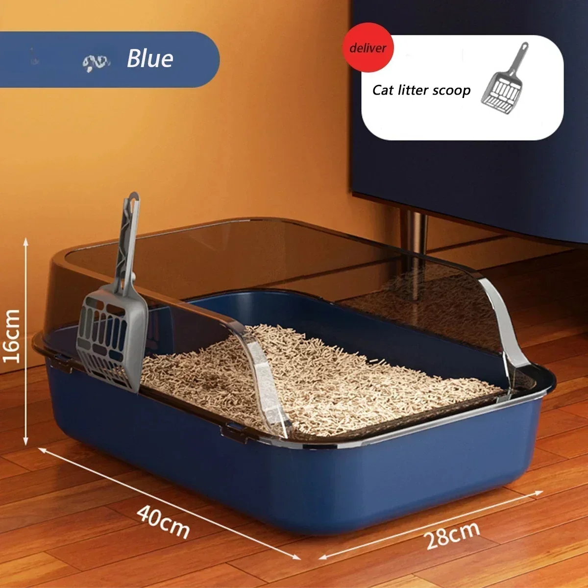Cat Litter Box High Side Thicken Semi Enclosed Splashproof with Removable Scoop Large Capacity Easy Clean Cat Toilet Supplies - Image 12