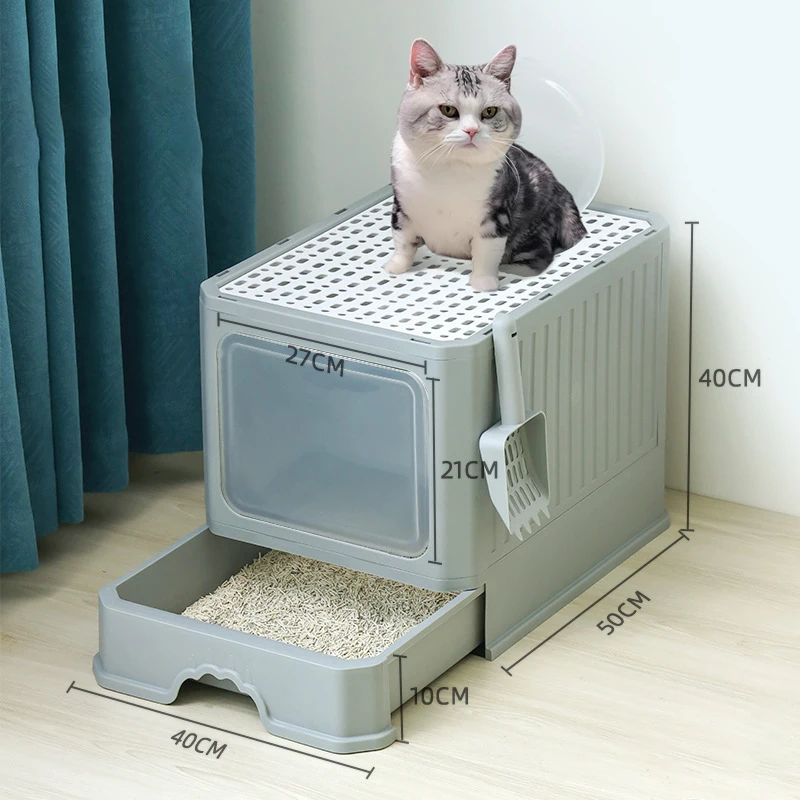 Cat Litter - Box With Scoop, Large Foldable Litter Box With Lid, Front Entry Top Exit Kitty Box, Odor Control - Image 11