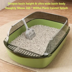 Cat Litter Box with Garbage Shovel Semi Closed High Side Splash Proof Pet Litter Box Practical Cleaning Tool Cat Care Supplies