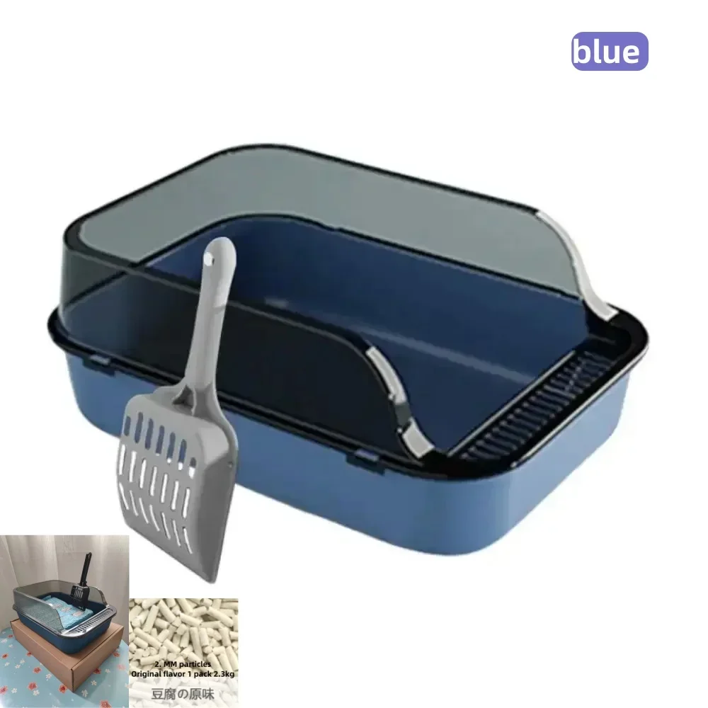 Cat Litter Box Set Large Fence Semi Enclosed Cat Litter Box Thickened Cat Toilet with Cat Litter Scoop Pet Supplies Cat Litter - Image 5