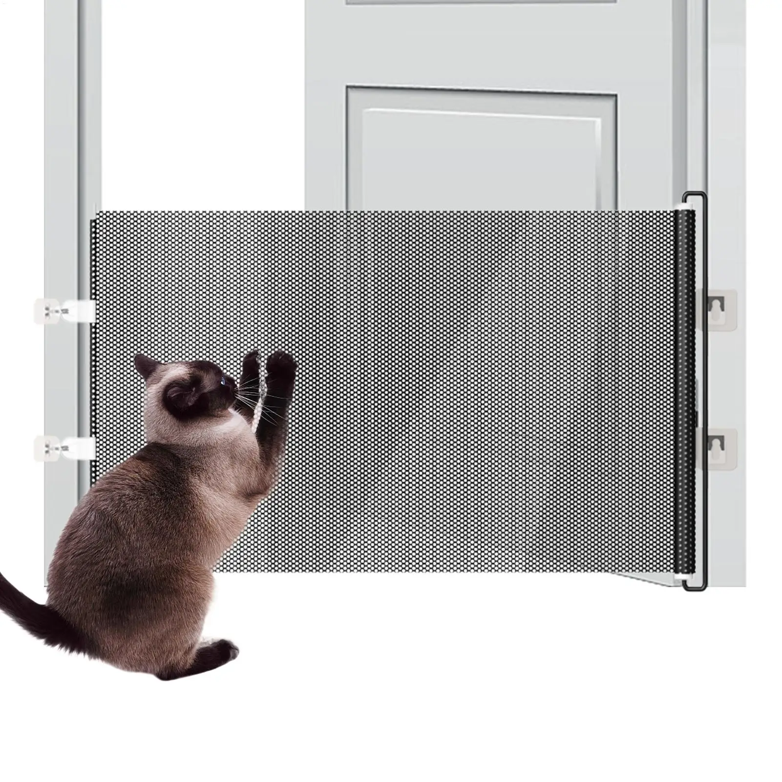 Retractable Dogs Gate Mesh Safety Barrier for Indoor Use No Drilling Pet Isolation Fence for Small Dogs Doorway Hallway Stairs - Image 2