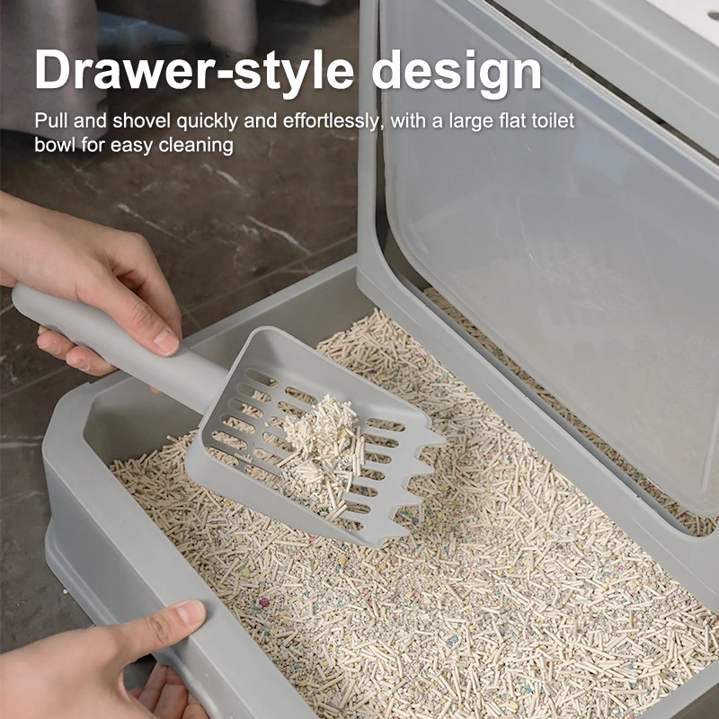 Cat Litter - Box With Scoop, Large Foldable Litter Box With Lid, Front Entry Top Exit Kitty Box, Odor Control - Image 5