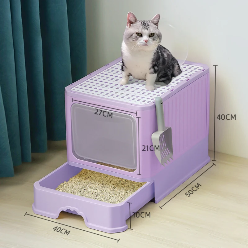 Cat Litter - Box With Scoop, Large Foldable Litter Box With Lid, Front Entry Top Exit Kitty Box, Odor Control - Image 10