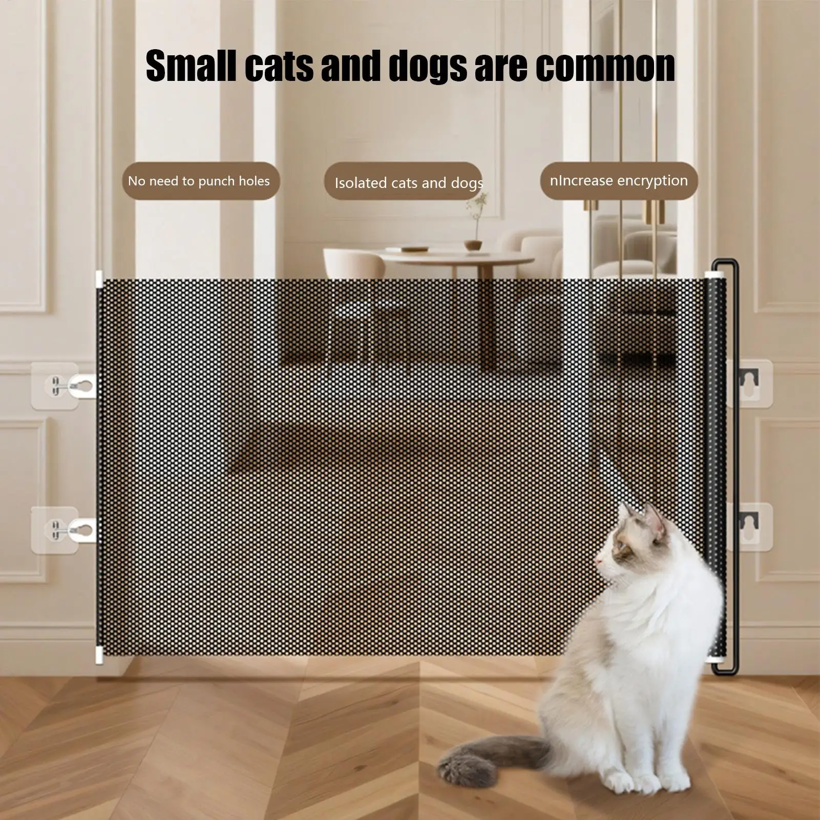 Retractable Dogs Gate Mesh Safety Barrier for Indoor Use No Drilling Pet Isolation Fence for Small Dogs Doorway Hallway Stairs - Image 6