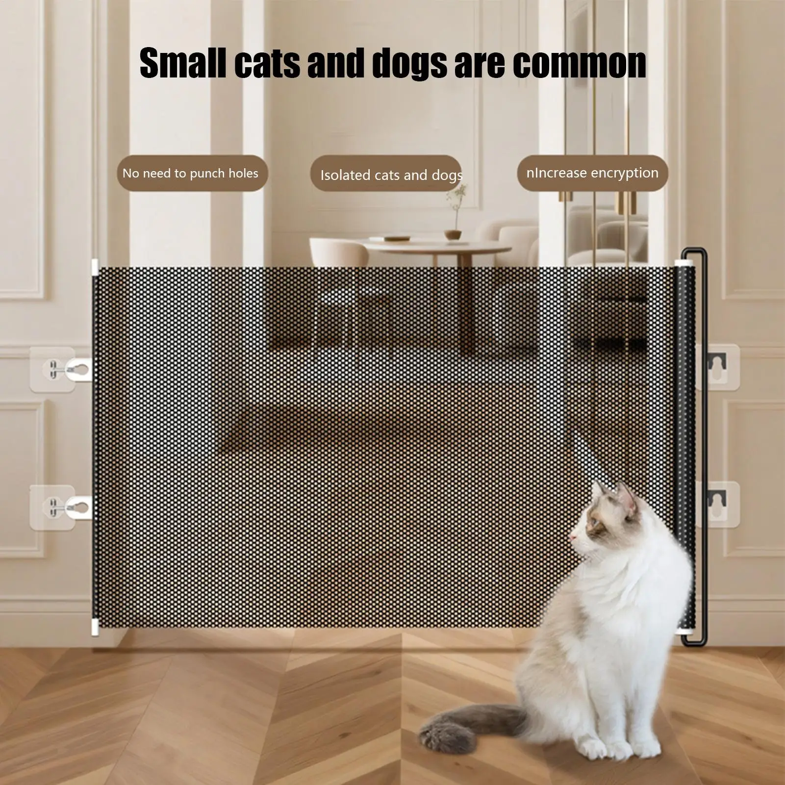Retractable Pet Gate Dog Retractable Gate No-Drill Childproof Net Fence Cat Baffle for Indoor Staircase Patio Fireplace Deck - Image 2