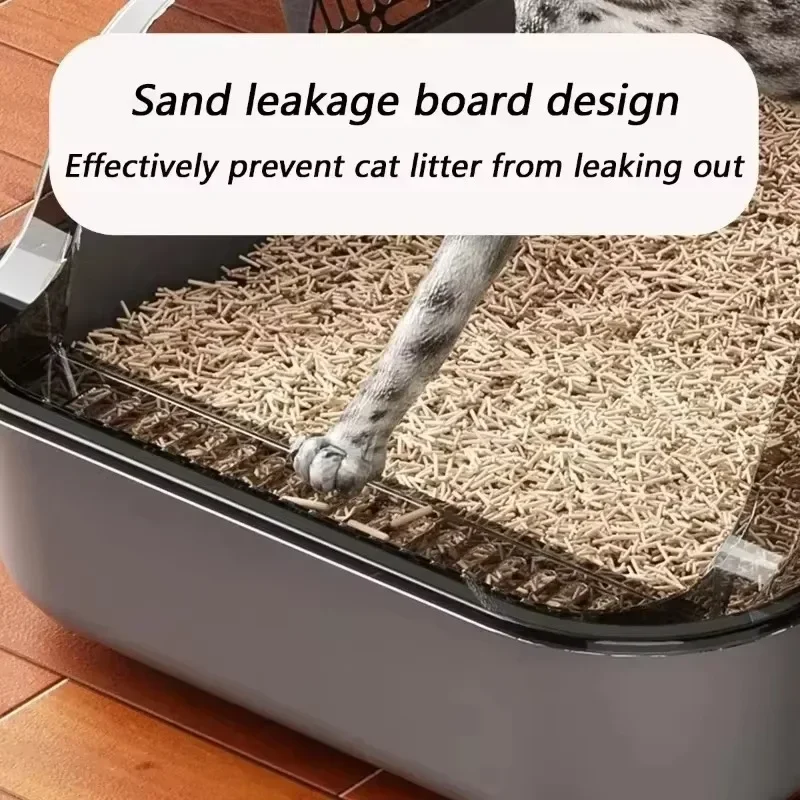 Cat Litter Box High Side Thicken Semi Enclosed Splashproof with Removable Scoop Large Capacity Easy Clean Cat Toilet Supplies - Image 2