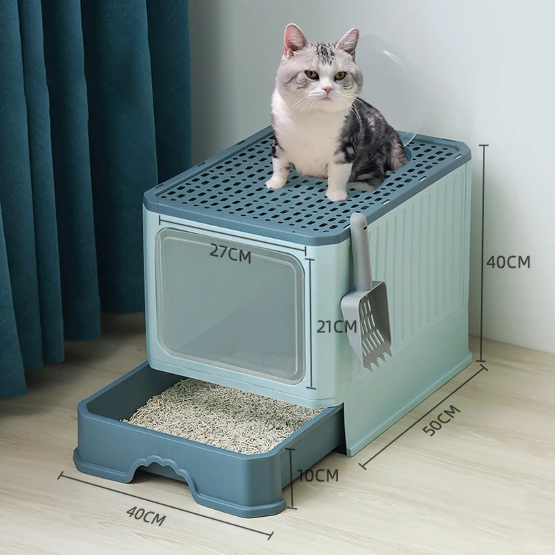 Cat Litter - Box With Scoop, Large Foldable Litter Box With Lid, Front Entry Top Exit Kitty Box, Odor Control - Image 7