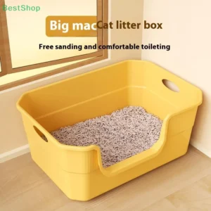 ♥Extra Large Cat Litter Box;Semi-Enclosed & Open Design, Anti-Splash Cat Toilet with High Sides